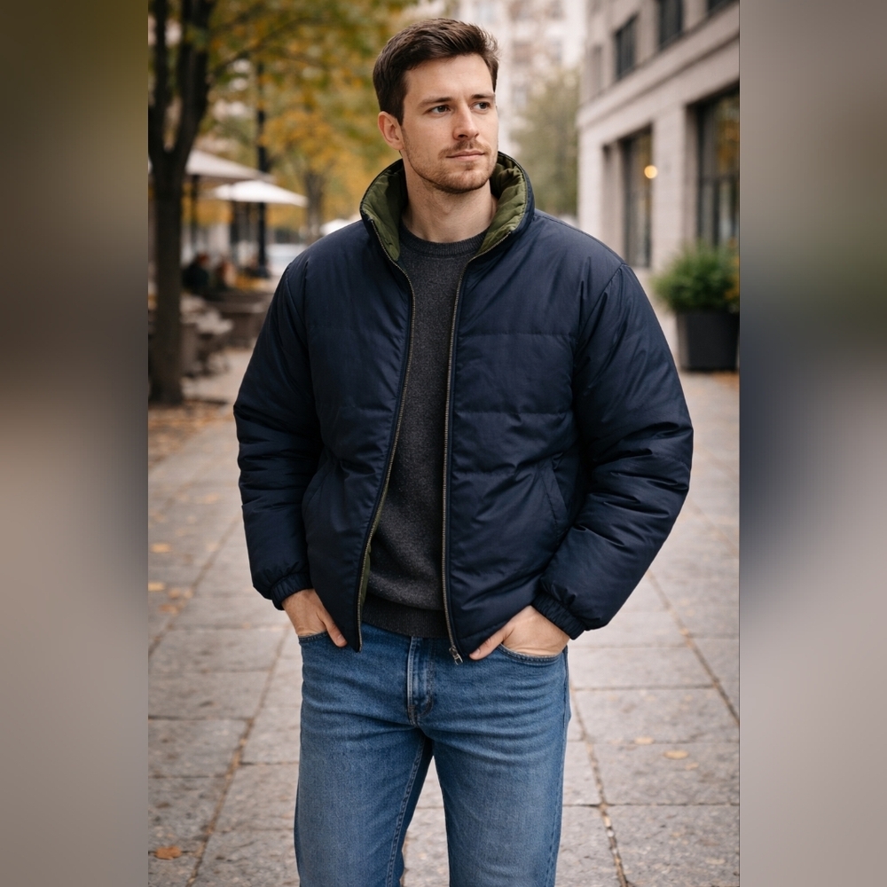 FIRST DOWN Reversible Puffer Jacket Men’s XL Navy / Green Down-Filled